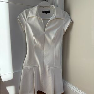 Zara White Polo Collar Sheath Mini Dress